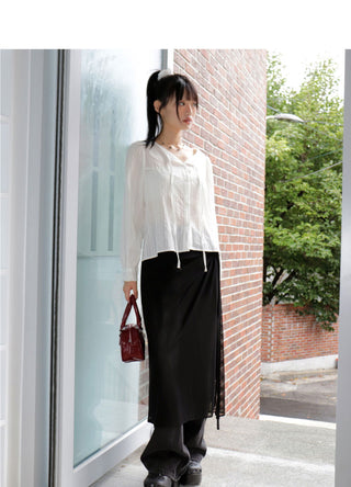 Curvin Guest Look Button Straps Striped Blouse