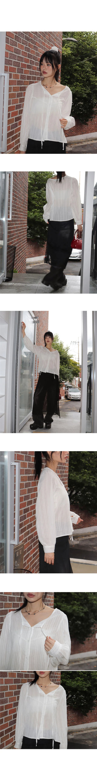 Curvin Guest Look Button Straps Striped Blouse