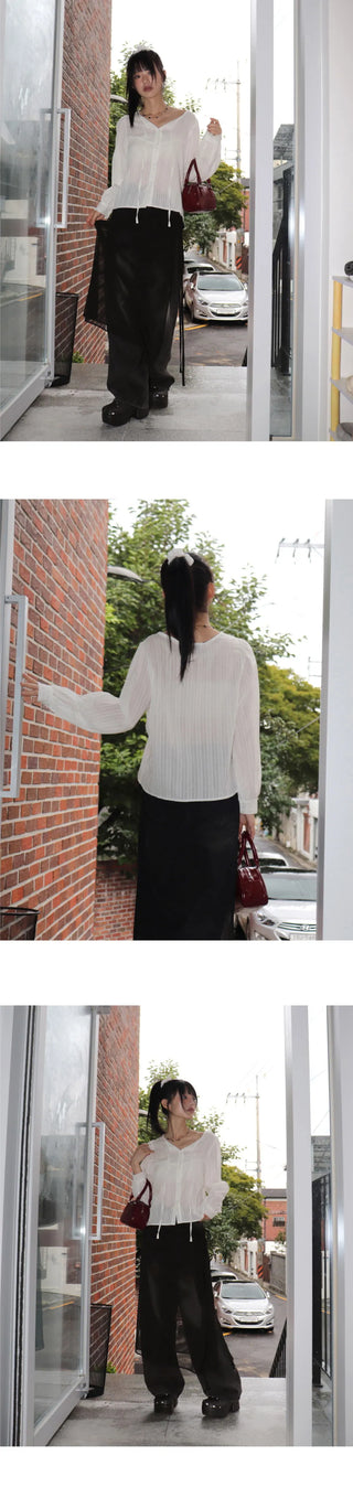 Curvin Guest Look Button Straps Striped Blouse