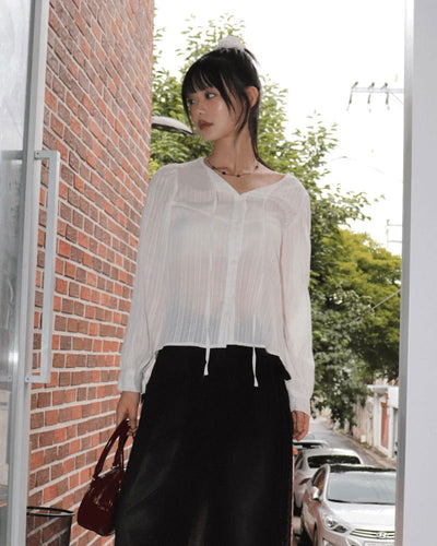 Curvin Guest Look Button Straps Striped Blouse