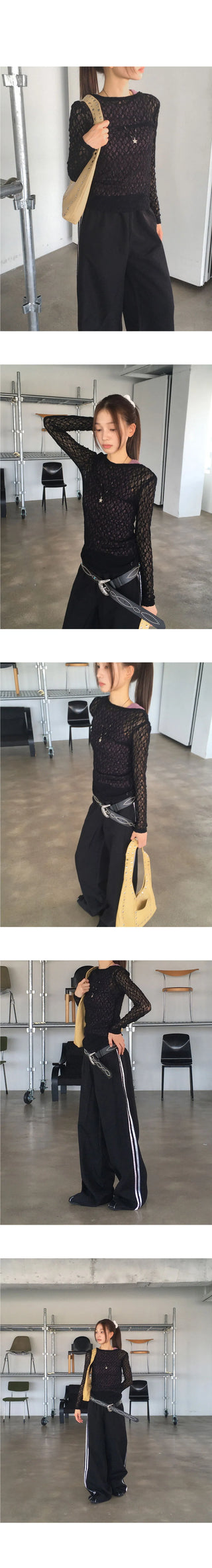 Shue Lace Sheer Layered Unisex Long Sleeve T-Shirt