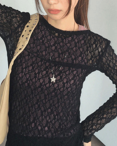 Shue Lace Sheer Layered Unisex Long Sleeve T-Shirt