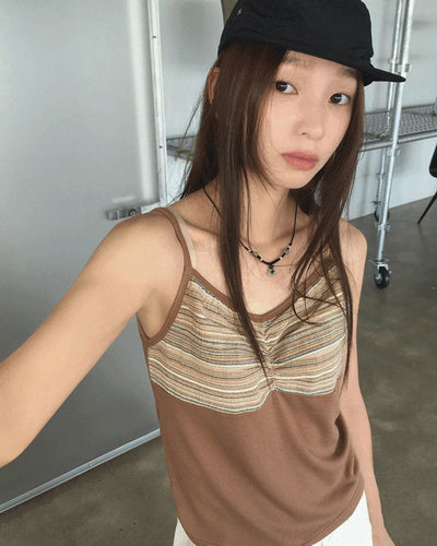 Kenze Vintage Color Block Shirring Inner Strap Sleeveless
