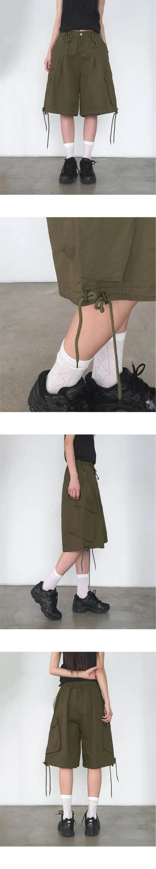 Kicks to Pintuck String Cargo 5-quarter Bermuda Pants