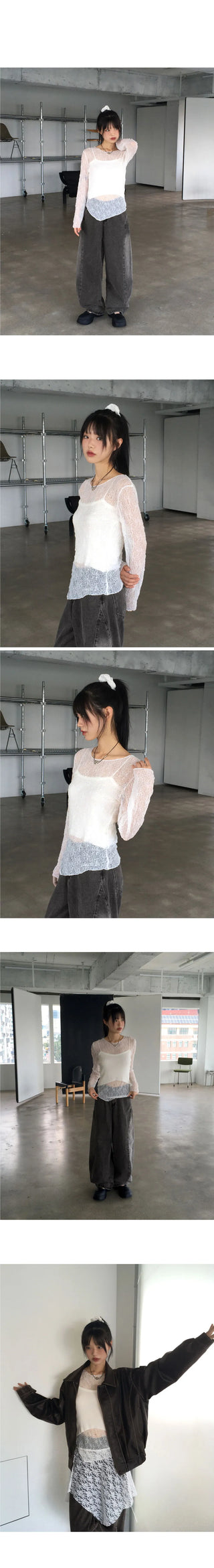 Lotal Knitwear Strap Sleeveless Sheer Diagonal Team T-Shirt Set