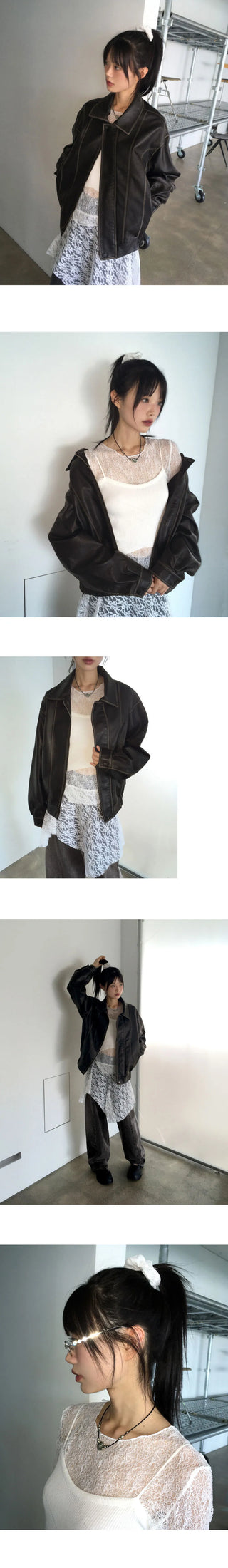 Lotal Knitwear Strap Sleeveless Sheer Diagonal Team T-Shirt Set