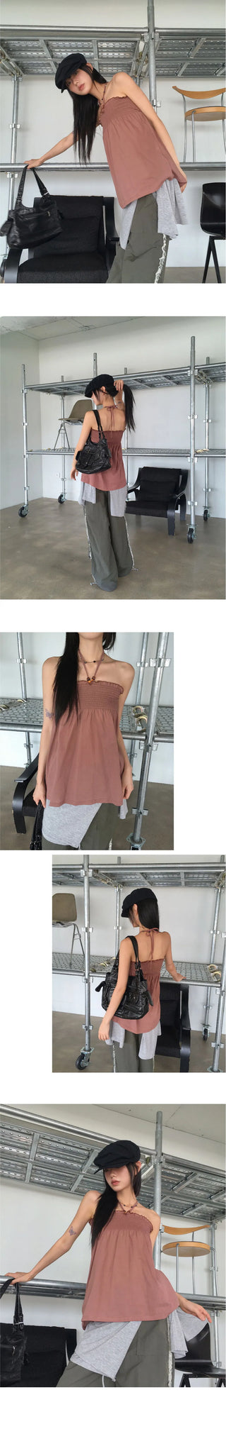Lofit Hippie Smoke Two Way Halter Ribbon Top Blouse