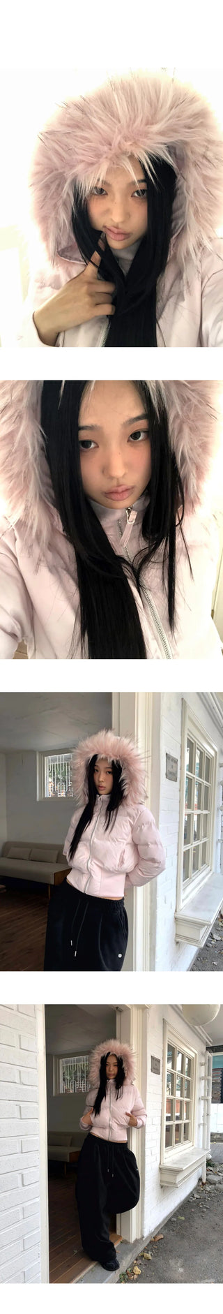 Eru Shibori Fur Hooded Zip-Up Short Padding