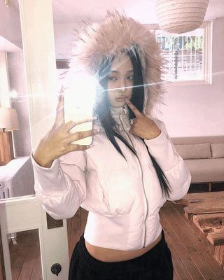 Eru Shibori Fur Hooded Zip-Up Short Padding