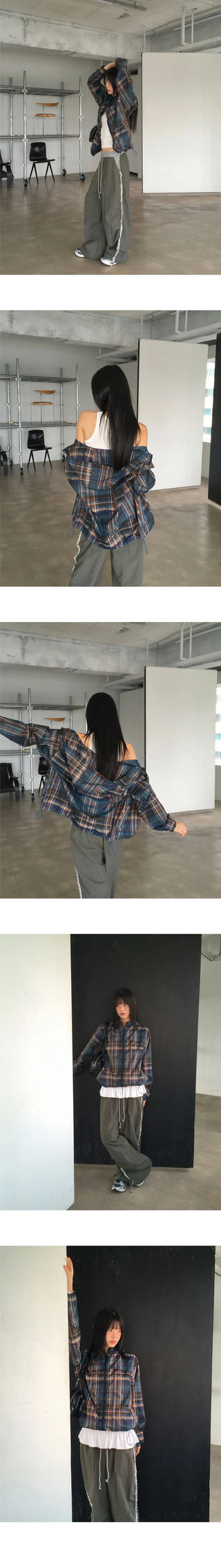 Doman Check Windbreaker Nylon Hooded Zip-Up