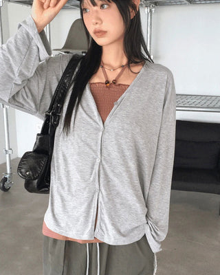Tier V-Neck Loose-fit long cardigan
