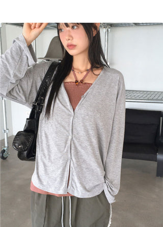 Tier V-Neck Loose-fit long cardigan