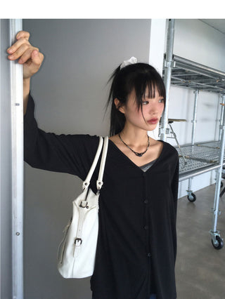Tier V-Neck Loose-fit long cardigan
