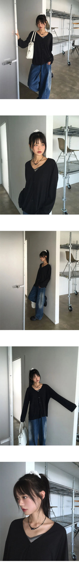 Tier V-Neck Loose-fit long cardigan