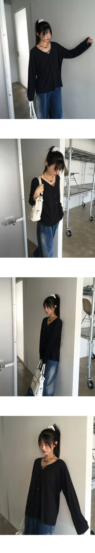 Tier V-Neck Loose-fit long cardigan