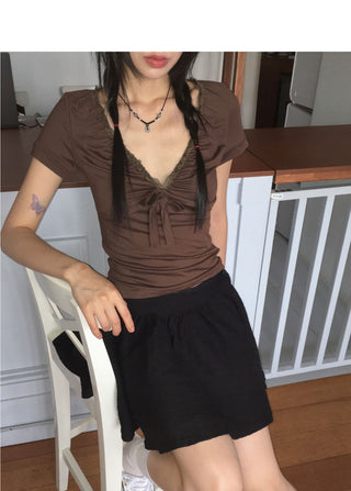 Kelney V-Neck ribbon short sleeve t-shirt