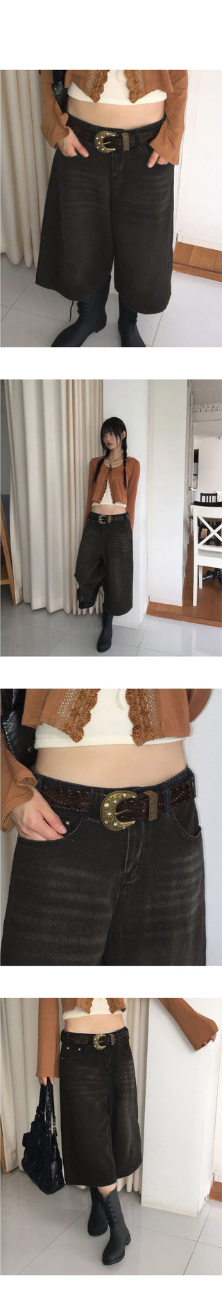 Parcel Bohemian Leather Studded Wide Big Belt