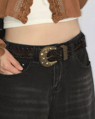 Parcel Bohemian Leather Studded Wide Big Belt