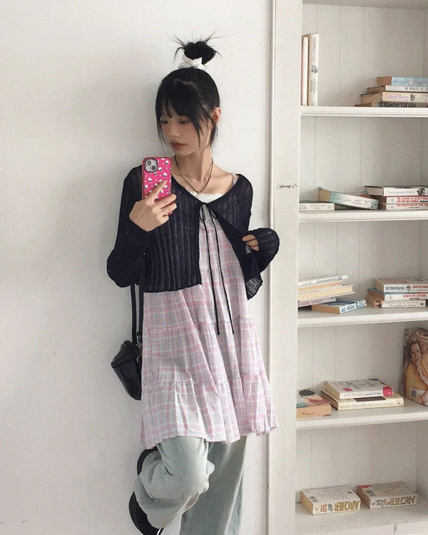 Aco Frill Check Cancan Mini Sleeveless Dress