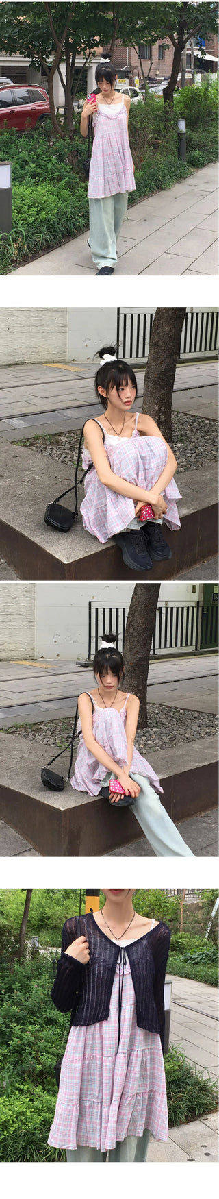 Aco Frill Check Cancan Mini Sleeveless Dress