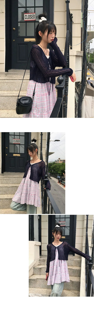 Aco Frill Check Cancan Mini Sleeveless Dress