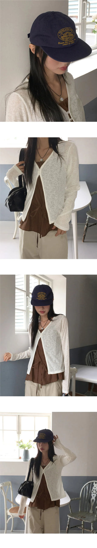 Yuju two-button linen mid-season long-sleeved cardigan