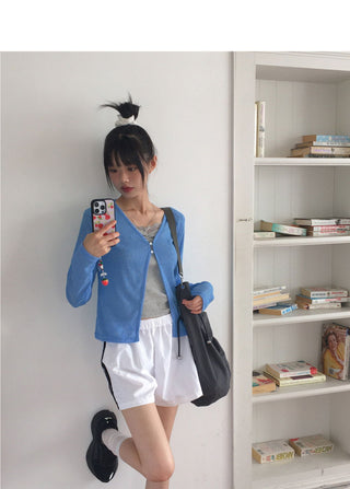 Yuju two-button linen mid-season long-sleeved cardigan