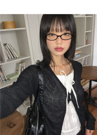 Yuju two-button linen mid-season long-sleeved cardigan