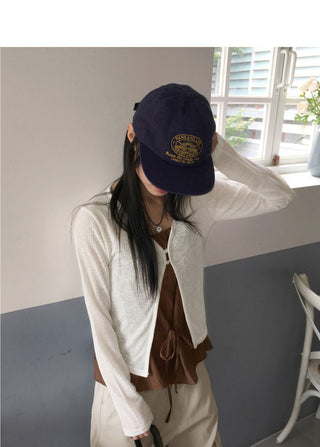 Yuju two-button linen mid-season long-sleeved cardigan