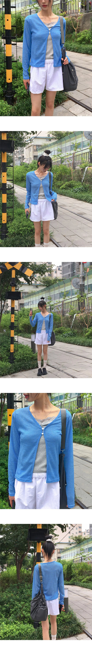 Yuju two-button linen mid-season long-sleeved cardigan