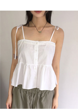 Psun Lace Cancan Ribbon Strap Sleeveless Blouse