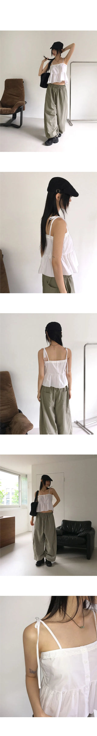 Psun Lace Cancan Ribbon Strap Sleeveless Blouse