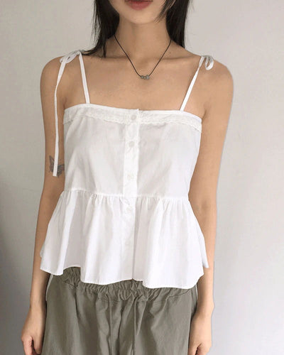 Psun Lace Cancan Ribbon Strap Sleeveless Blouse