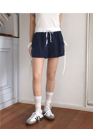 Raffin Banding Color Block Ribbon Pocket Short Pants