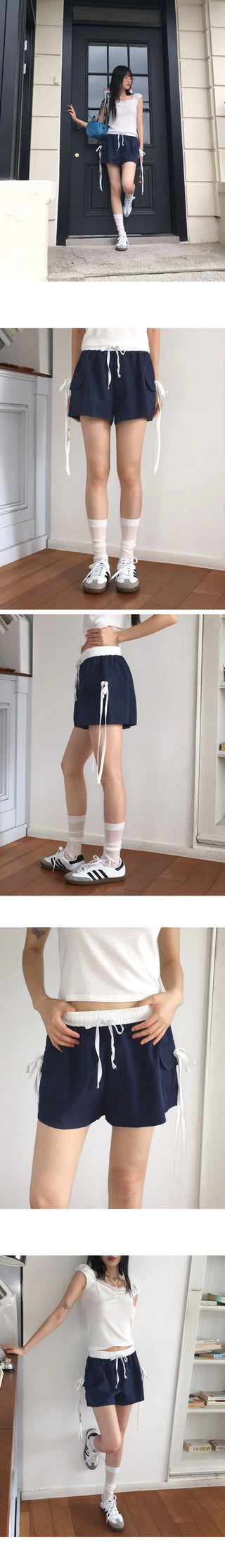 Raffin Banding Color Block Ribbon Pocket Short Pants