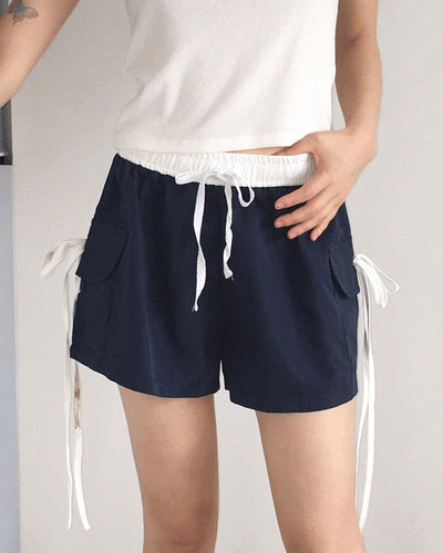 Raffin Banding Color Block Ribbon Pocket Short Pants