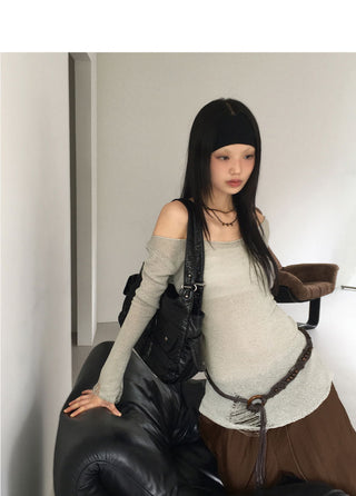 Ticci Damage Long Round Off-Shoulder Knitwear