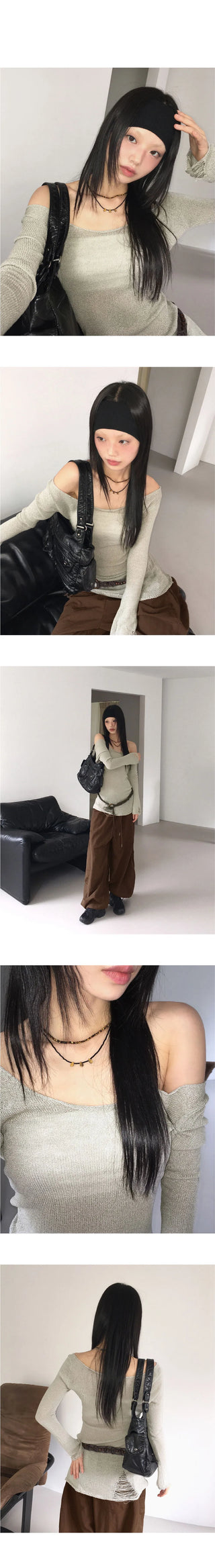 Ticci Damage Long Round Off-Shoulder Knitwear