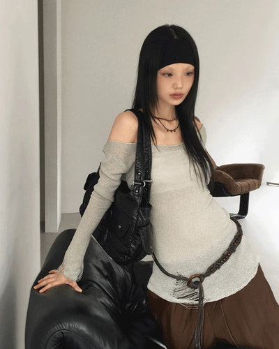 Ticci Damage Long Round Off-Shoulder Knitwear
