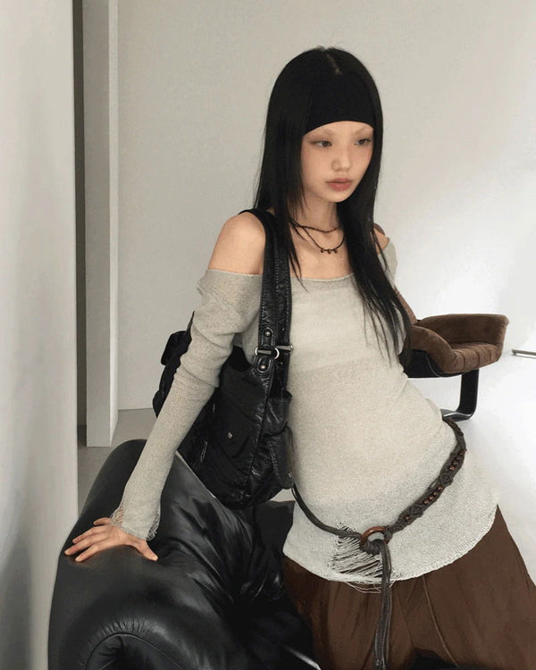 Ticci Damage Long Round Off-Shoulder Knitwear