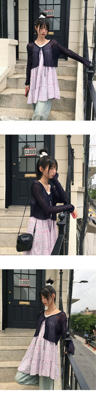 Dope See-Through Ribbed Crop Strap Bolero Cardigan