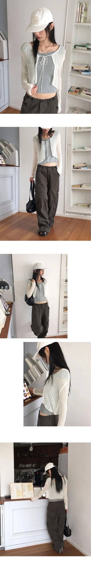 Dope See-Through Ribbed Crop Strap Bolero Cardigan