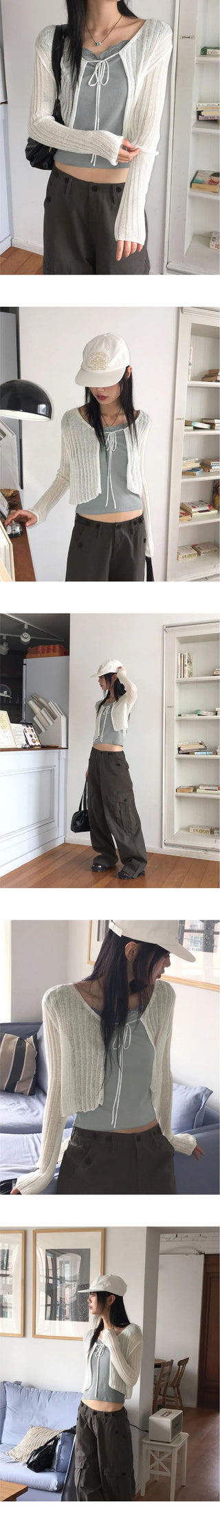 Dope See-Through Ribbed Crop Strap Bolero Cardigan
