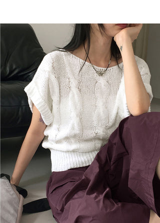 Open Twisted Roll-up Overfit Summer Knitwear