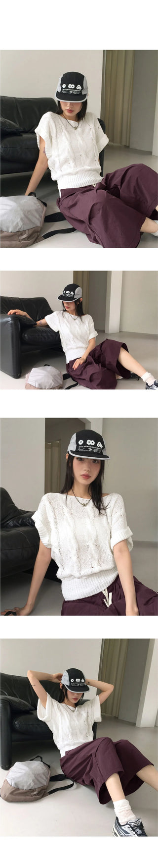 Open Twisted Roll-up Overfit Summer Knitwear