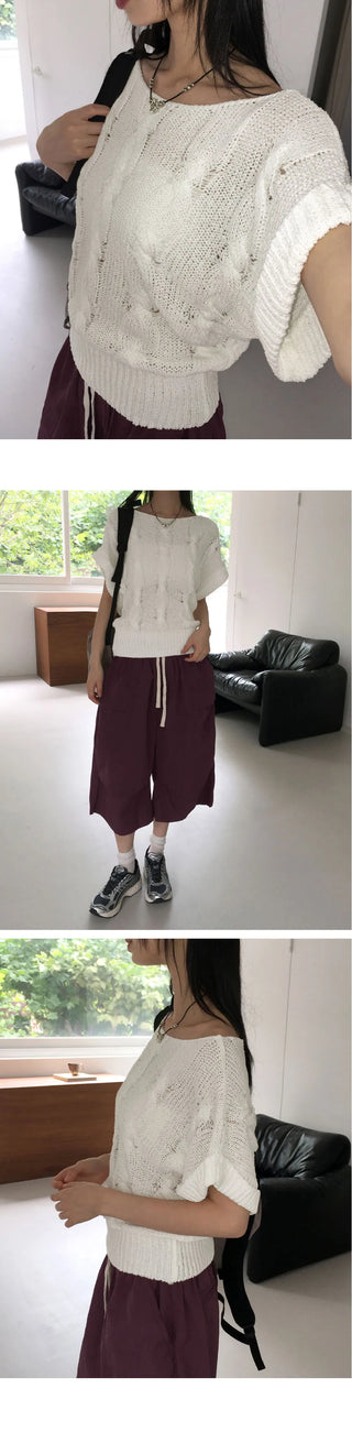 Open Twisted Roll-up Overfit Summer Knitwear