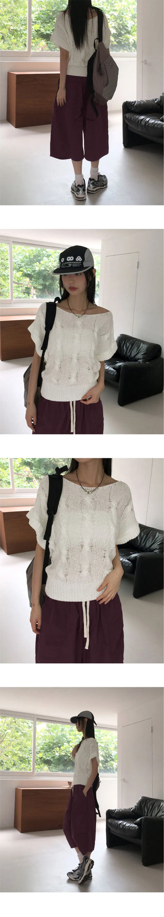 Open Twisted Roll-up Overfit Summer Knitwear