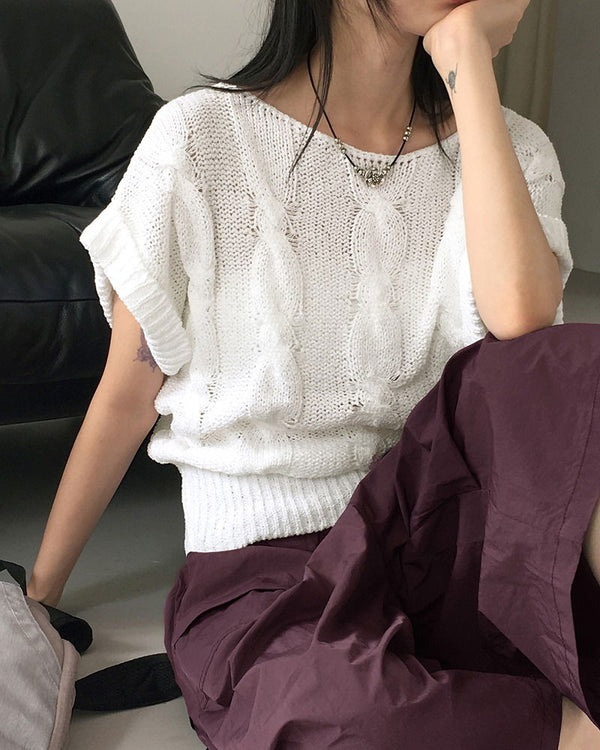 Open Twisted Roll-up Overfit Summer Knitwear