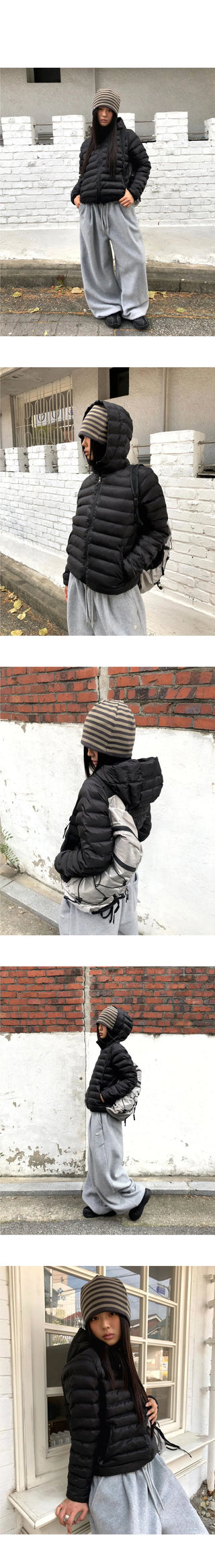 Cora Nylon Two-Way Hooded Zip-Up Lightweight Padding