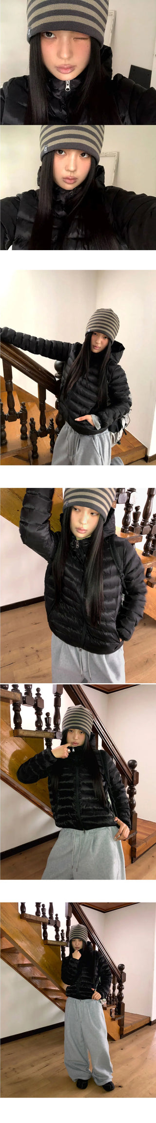 Cora Nylon Two-Way Hooded Zip-Up Lightweight Padding